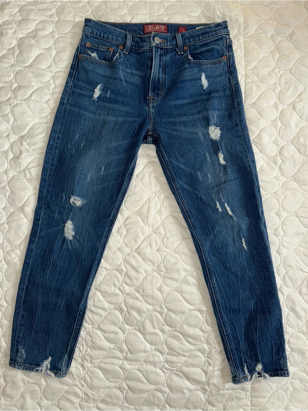 Lucky Brand Women's Boyfriend Jeans in Dark Blue Distressed